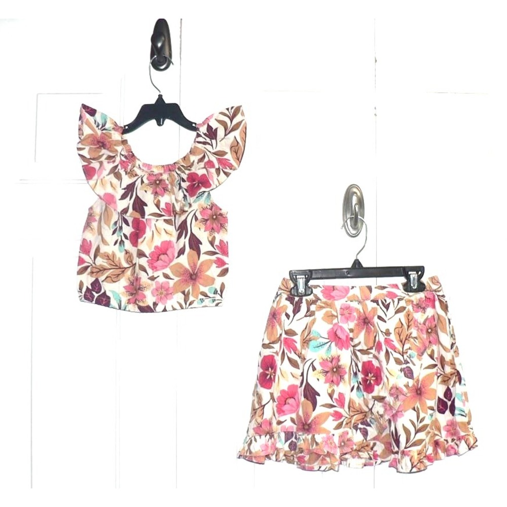 Sigrid Olsen‎ Girls Tropical Ruffle Top Small (5/6) & Skirt Medium (7/8) Set